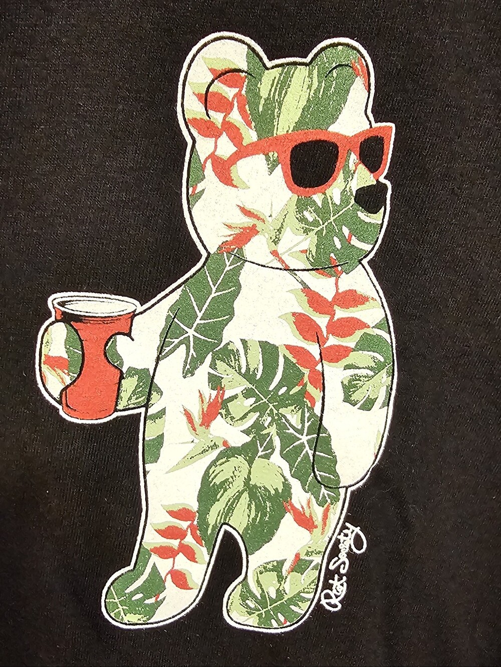 Riot Society Tropical Party Bear Black T Shirt - Picture 2 of 4
